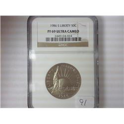 1986-S LIBERTY HALF DOLLAR PF69 ULTRA CAMEO
