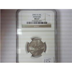 2003-D MISSOURI QUARTER NGC MS67
