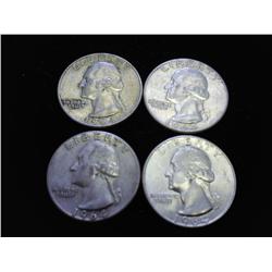 4 ASSORTED 1964 WASHINGTON SILVER QUARTERS