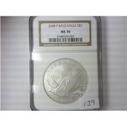 2008-P BALD EAGLE SILVER DOLLAR NGC MS70