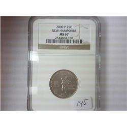 2000-P NEW HAMPSHIRE QUARTER NGC MS67