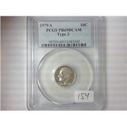 1979-S TYPE 2 ROOSEVELT DIME PCGS PR69DCAM