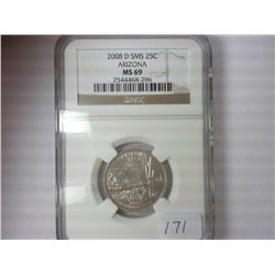 2008-D SMS ARIZONA QUARTER NGC MS69