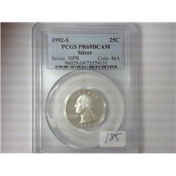 1992-S WASHINGTON SILVER QUARTER PCGS PR69DCAM