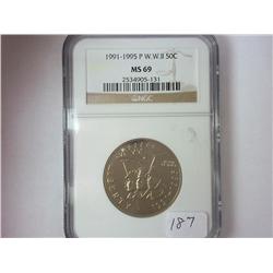 1991-95-P WWII HALF DOLLAR NGC MS69