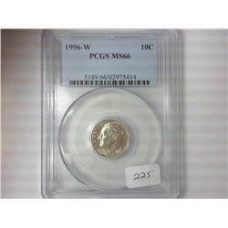1996-W ROOSEVELT DIME PCGS MS66