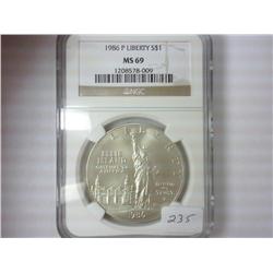 1986-P LIBERTY SILVER DOLLAR NGC MS69