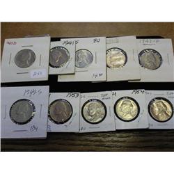 10 ASSORTED 40'S & 50'S JEFFERSON NICKELS (UNC)