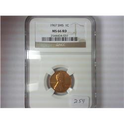 1967 SMS LINCOLN CENT NGC MS66RD
