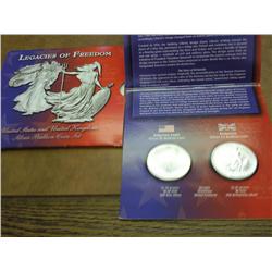US & UK  LEGACIES OF FREEDOM SILVER BULLION SET