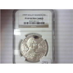 1999-P DOLLEY MADISON SILVER DOLLAR NGC PF69 ULTRA
