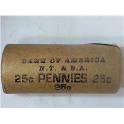 BANK WRAPPED 25 CENT ROLL 1957-S LINCOLN CENTS