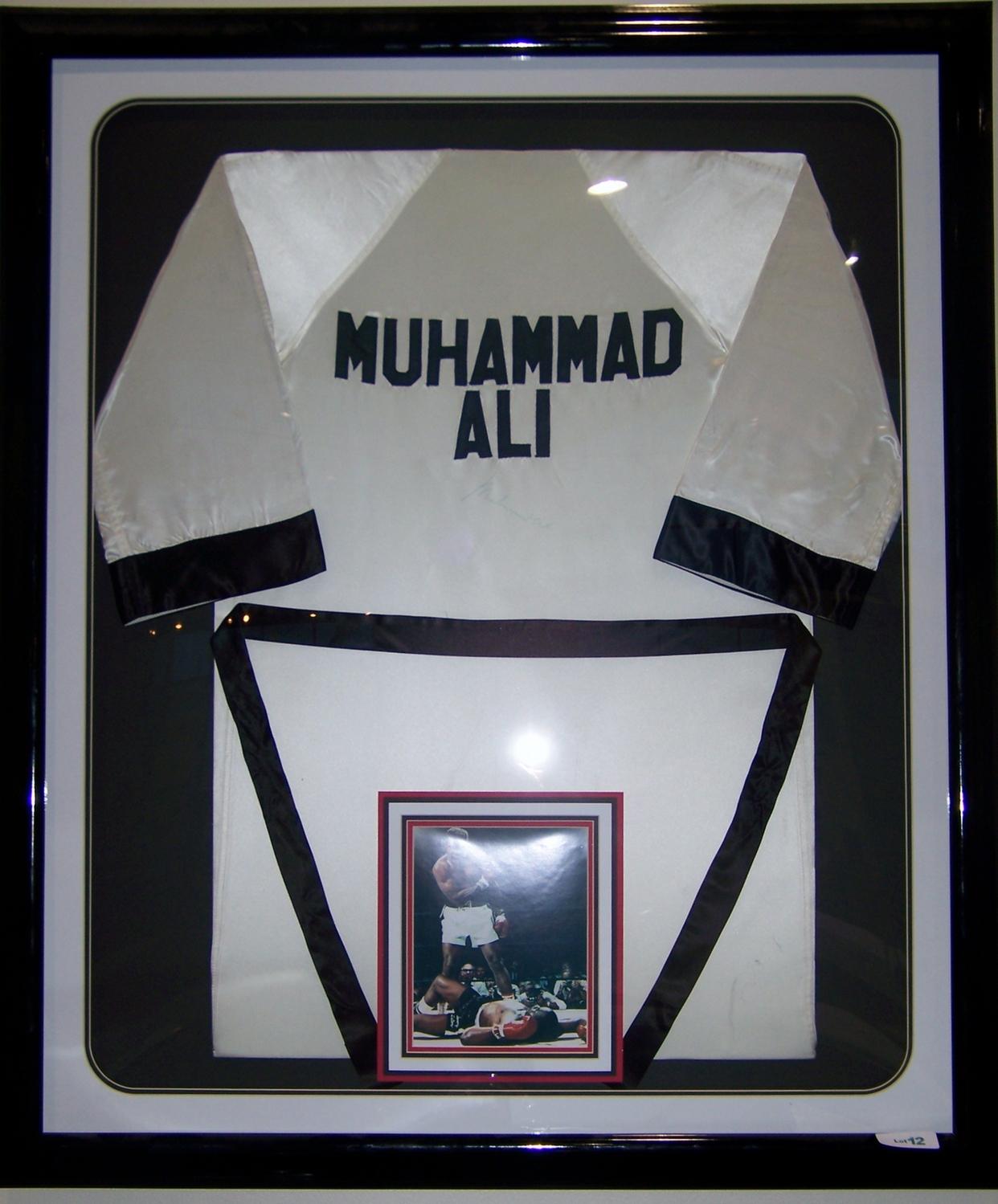 MUHAMMAD ALI HAND SIGNED SILK ROBE CUSTOM FRAMED