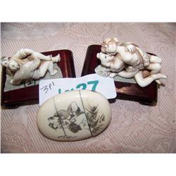 (3) Piece Japanese Erotic Netsukes from the Moore Kissing Collection