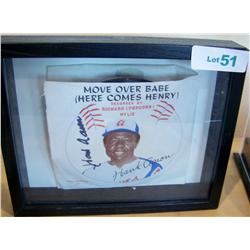 Hank Aaron Signed Framed Record. "Move Over Babe" Recorded By Richard "Popcorn" Wylie.