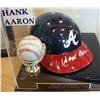 Image 1 : Hank Aaron Signed Ball and Atlanta Braves Vintage Style Batting Helmet.