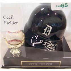 Cecil Fielder Signed Helmet and Ball.