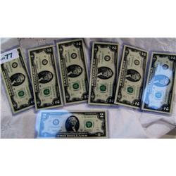 (7X$) 7. $2 BILLS SERIES 2003 A EACH IN NUMERICAL SEQUENCE & IN INDIVIDUAL PROTECTIVE HOLDERS