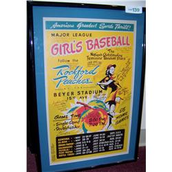 Autographed Lithograph of Major League Girls Baseball Hall of Fame Players.