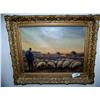 Image 1 : Antique Oil on canvas painting Signed K. Rullins(?) Shepherd w/ flock Mid to Late 19th C 14t  X 16w