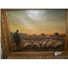 Image 2 : Antique Oil on canvas painting Signed K. Rullins(?) Shepherd w/ flock Mid to Late 19th C 14t  X 16w