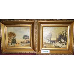 (2X$) A Pair of oil on canvas framed decorative paintings signed J.H Schinner nicely framed 7T x 12W