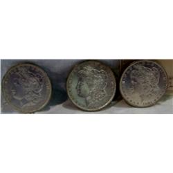 (3X$) 3. MORGAN SILVER DOLLARS 1881-O GEM BU;1890 GEM BU; 1903 AU