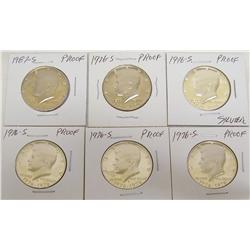 (7X the Money) Kennedy Halves-Proofs. Some SIlver. 1987-S, 1976-S (6).