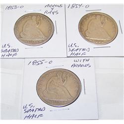 (3X the Money) Rare Seated Halves. 1853-O, 1854-O, 1855-O.