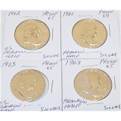 (4X the Money) Franklin Halves- Proof Silver. PR65- PR69. 1961, 1962, 1963 (2).