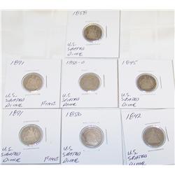 (7X the Money) US Seated Dimes. 1842, 1845, 1856, 1856-O, 1858, 1891, 1891.