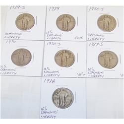 (7X the Money) Standing Liberty Silver Quarters VG-VF+ 1927-S, 1928, 1929, 1929-S, 1930, 1930-S (2)