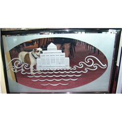 Framed Art deco style frosted glass mirror 32T x 56W