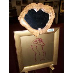 (2) Pi. Kissing Collection Lot Including heartshapped mirror-signed Paul Gable 2004 & nice art print
