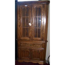 Oak Corner Hutch, appearing to be vintage