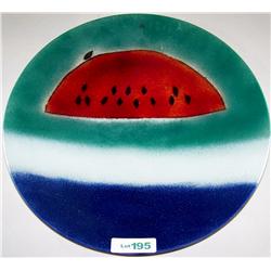 Art Glass charger 18" in diameter Watermelon stamp signed