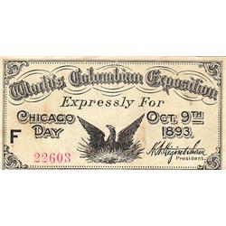 COLUMBIAN EXPO ADMISSION TICKET CHICAGO 1893