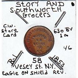HARD TIMES TOKEN 1853 SOUTHWORTH GROCERS EAGLE