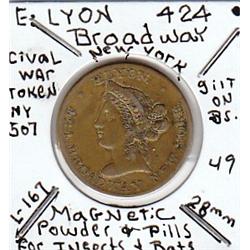 HARD TIMES TOKEN BROADWAY POWDER & PILLS CIVIL WAR TOKEN RARE