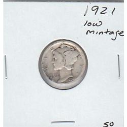 KEY DATE 1921 SILVER MERCURY DIME LOW MINTAGE