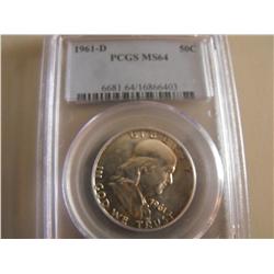 FRANKLIN SILVER HALF PCGS MS 64 1961D