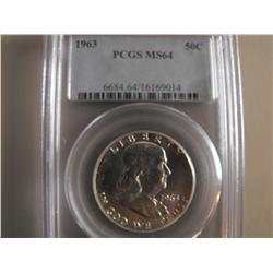 FRANKLIN SILVER HALF PCGS MS 64 1963
