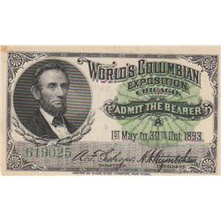 RARE LINCOLN COLUMBIAN EXPO TICKET UNC 1893