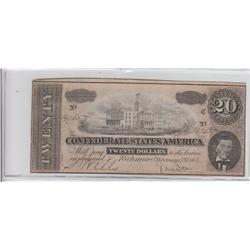$20 CONFEDERATE CSA NOTE 1864 NICE APPEAL