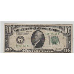 $10 REDEEMABLE IN GOLD NOTE NUMERICAL 7 1928