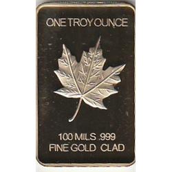 1 OUNCE GOLD CLAD BAR .999 100 MILS