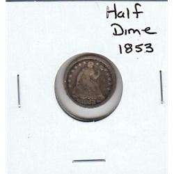 HALF SILVER DIME 1853 SEATED