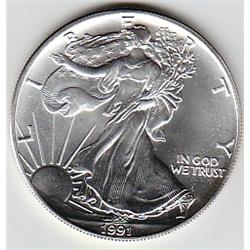 SILVER AMERICAN EAGLE .999 FINE 1991