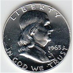 PROOF FRANKLIN HALF SILVER 1963 BLAST WHITE