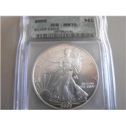 PERFECT MS 70 ICG SILVER EAGLE 2002 BLAZING